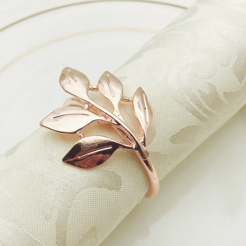Gold Plating Metal Leaf Napkin Rings Stocked Leaves flower Napkin Holder for For Wedding Party home Dinners Decor