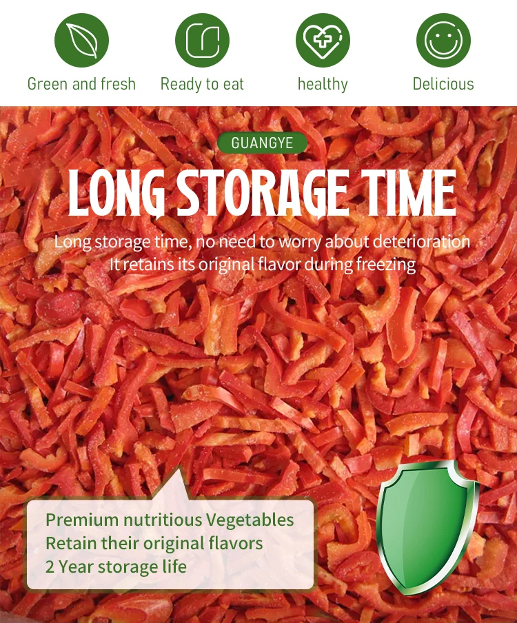 manufacturer custom Guangye Premium Vegetables China IQF frozen red sweet bell pepper strips