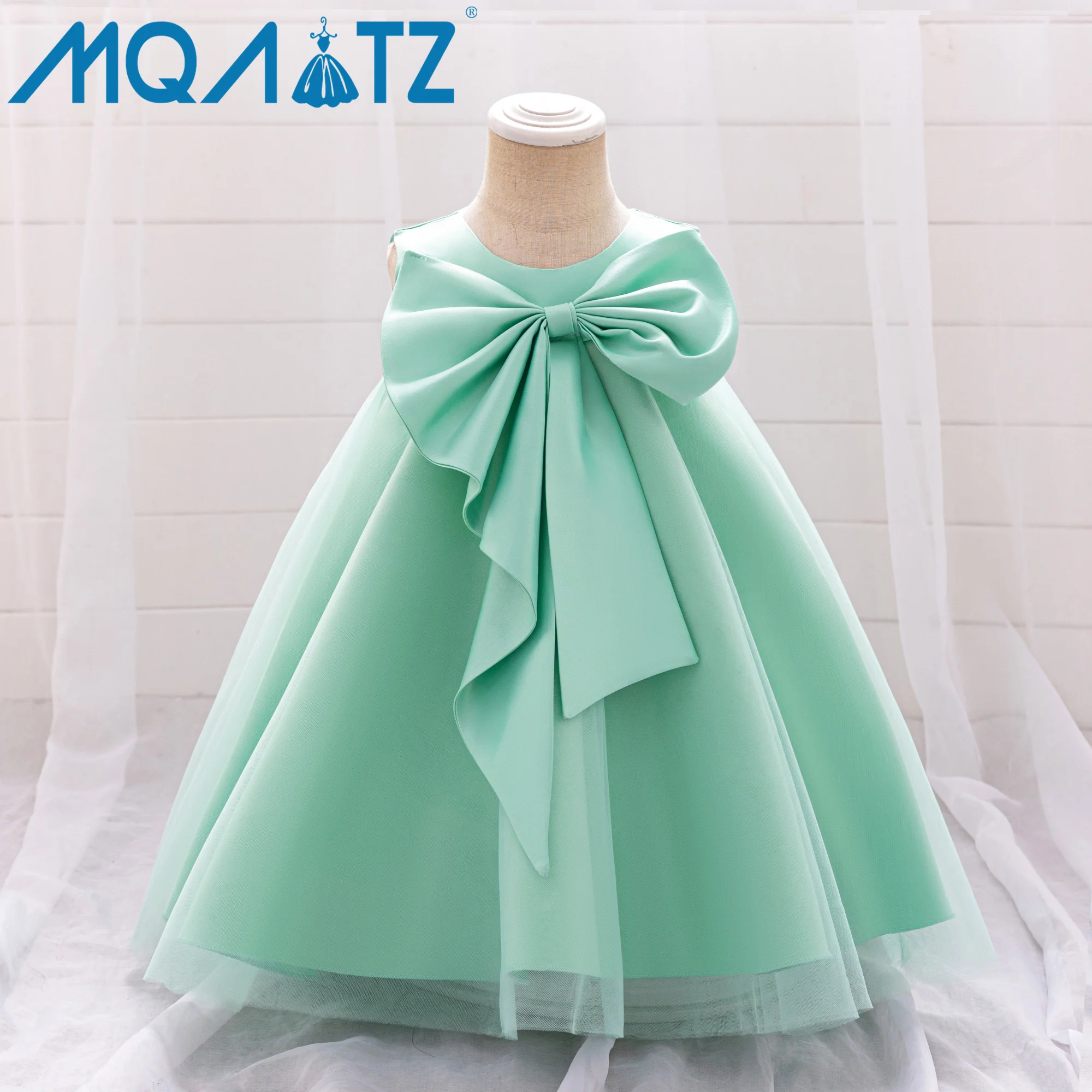 MQATZ Big Bow Girls Princess Dress sleeveless hot sale Satin Baby dress Kids 1 year Birthday Party Dresses LAL38
