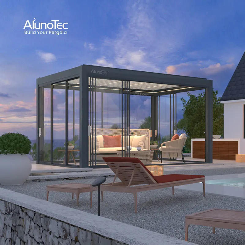 Garden Free Standing Waterproof Motorized Louver Pavilion Ultraviolet-proof Custom Bioclimatic Aluminium Pergola Gazebo