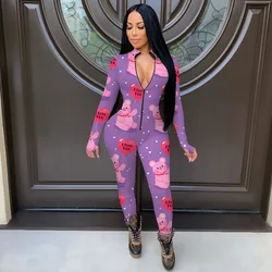 Wholesale Valentine Romper Women Long Sleeve Sexy Zipper Up Bodycon Jumpsuit Pajamas San Valentine Onesie