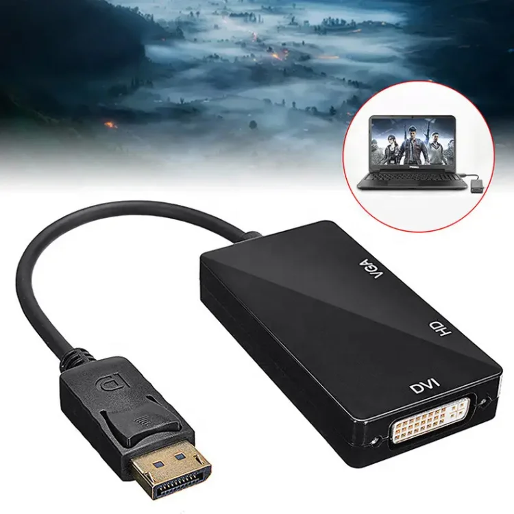 Hot Selling Multi-function 3 in 1 displayport DP HDTV DVI VGA Adapter converter adapter DP cable 1080P For PC Laptop