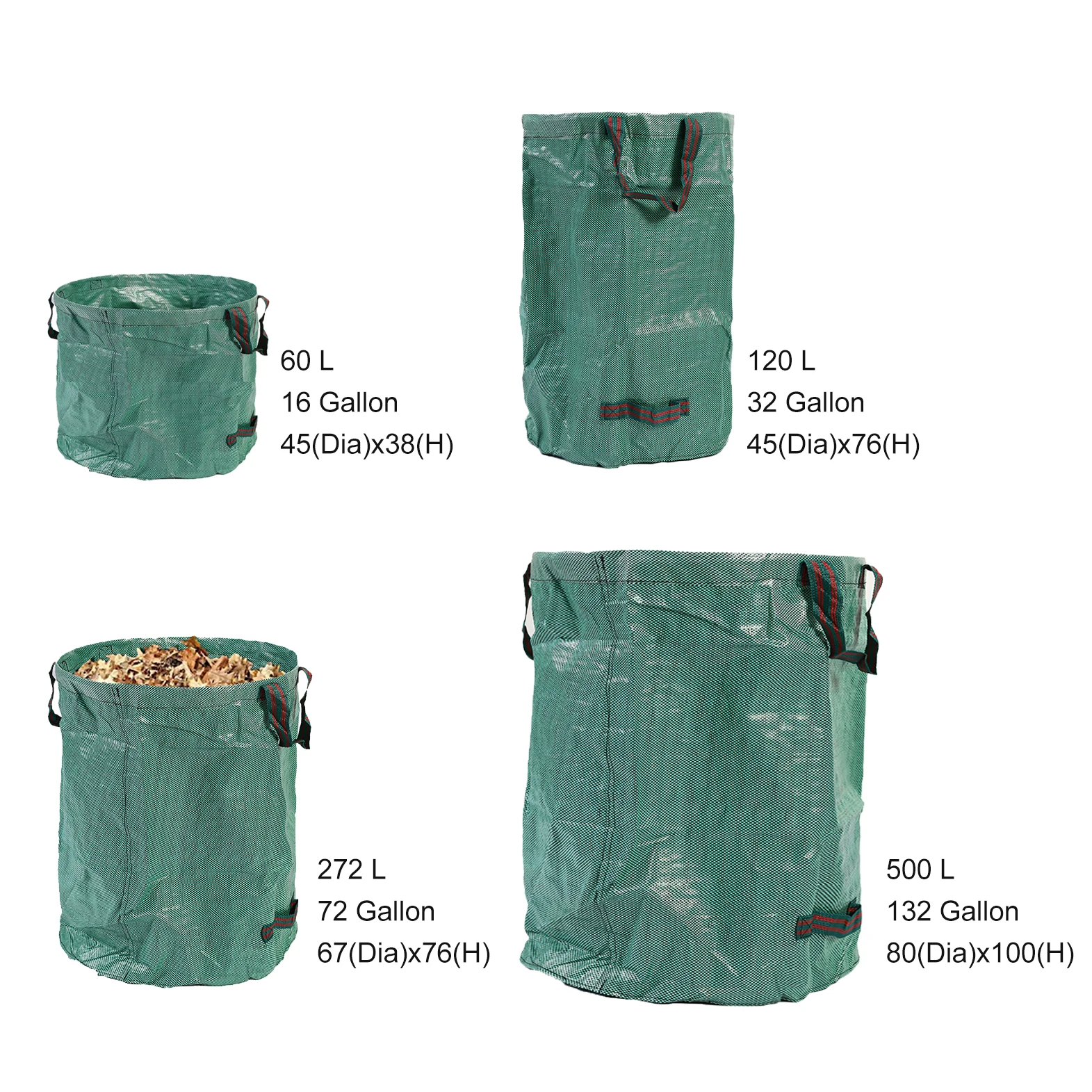 Heavy Duty Green Plastic Leaf Collection Bag Waterproof Foldable Pop-Up for Garden Supplies round Pattern for Outdoor Use