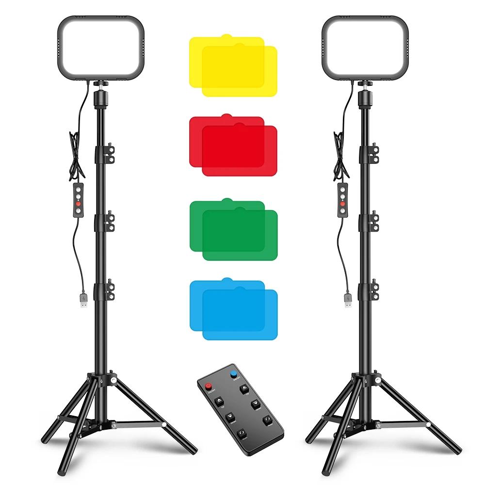 2 Packs RGB  LED Video Light with Adjustable Tripod Stand Color Filters USB Studio Lighting Kit for Tablet Low Angle Shooting
