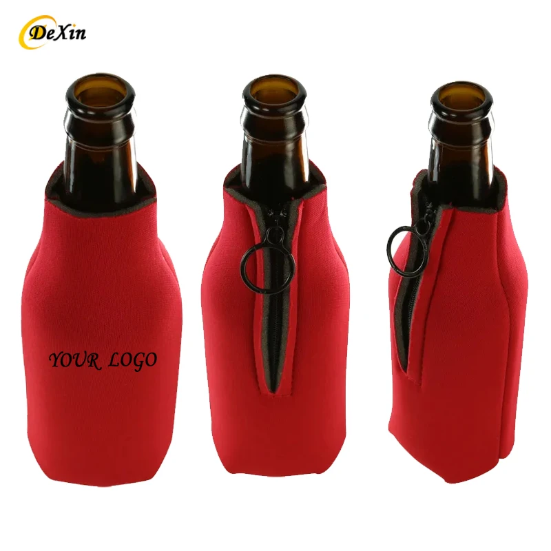 12oz long necklace Neoprene mini Beer Bottle Sleeves with Ring Zipper Insulated Bottle Jackets Keep Cold for Beer Bottle koozy
