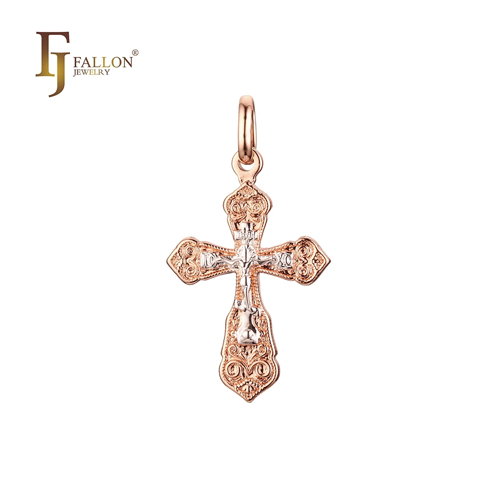 F96100298 FJ Fallon модные ювелирные изделия ортодоксальные Подвески с крестом покрытием из розового золота двухцветная латунь