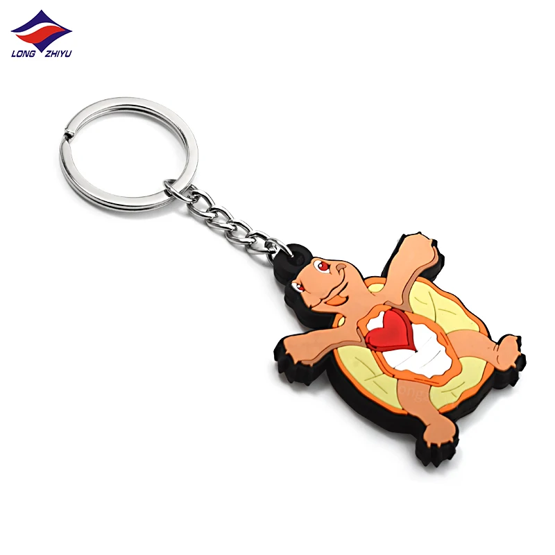 Longzhiyu 15 Years Factory Direct Sale Cartoon Turtle PVC Keyring 2D Soft Rubber Keychain with Custom Made Design for Gifts