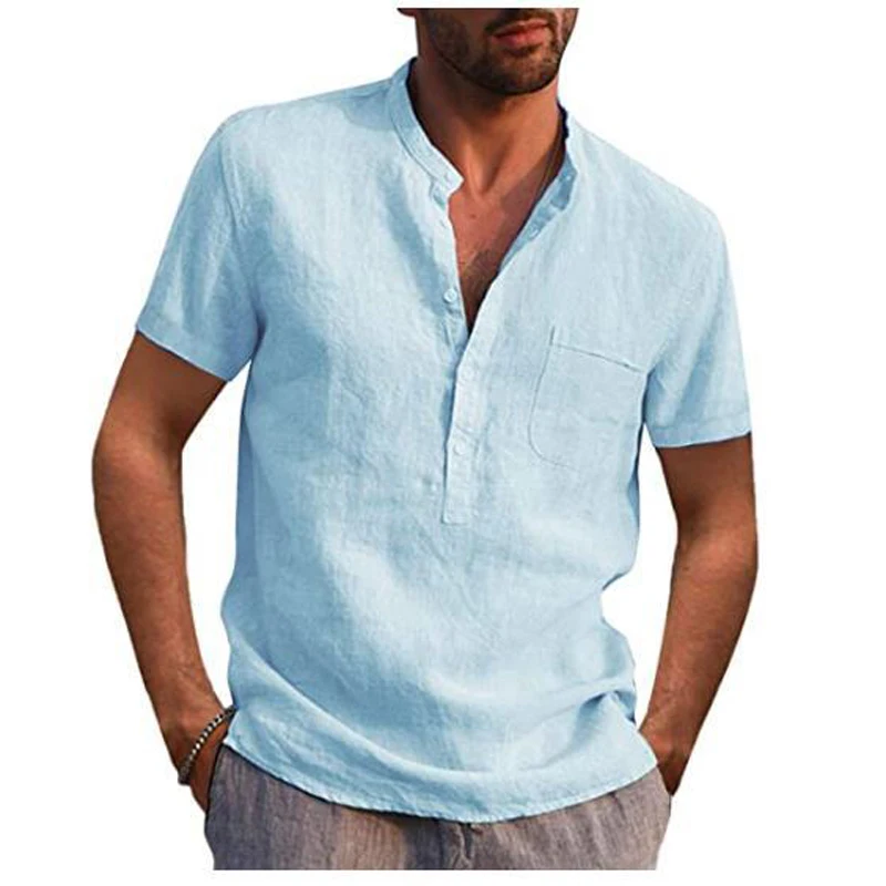 
New Shirts Custom Logo Boys Young Man Business Casual Linen Summer Shirts Custom Logo Shirts for Men Casual T-shirts Men 