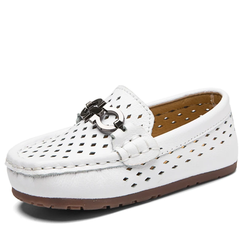 Дышащая кожаная обувь, модная детская обувь с перфорацией
