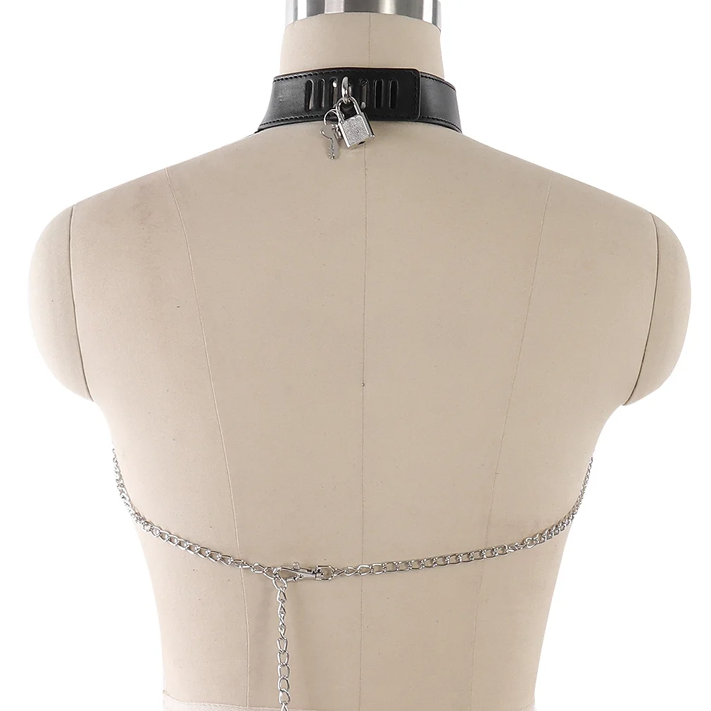 Sexy Woman Body Bondage Chest Chastity Cage Leather Chain Harness Bra For Night Club Sexy Party SM Slave Game Wear