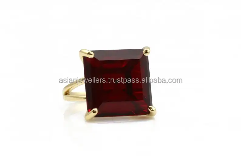 925 Sterling Silver Garnet Quartz Gemstone Ring Handmade Indian Gold Plated Vermeil Jewelry
