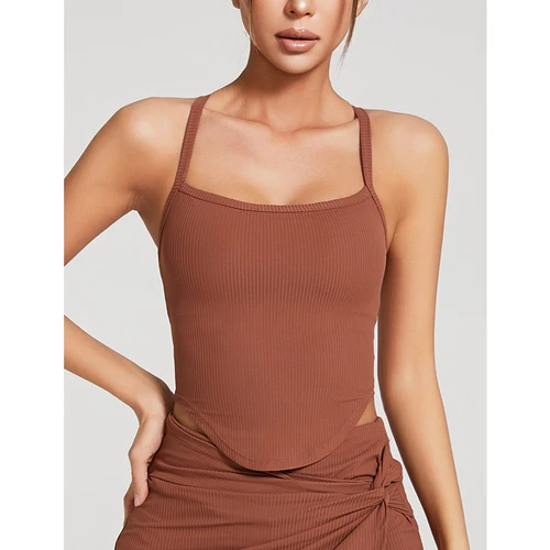 SHINBENE 2Pieces Fitness Suit Outfits Women Slim Fit Irregular Shorts Tank Top Sets Training Bra Yoga Wear