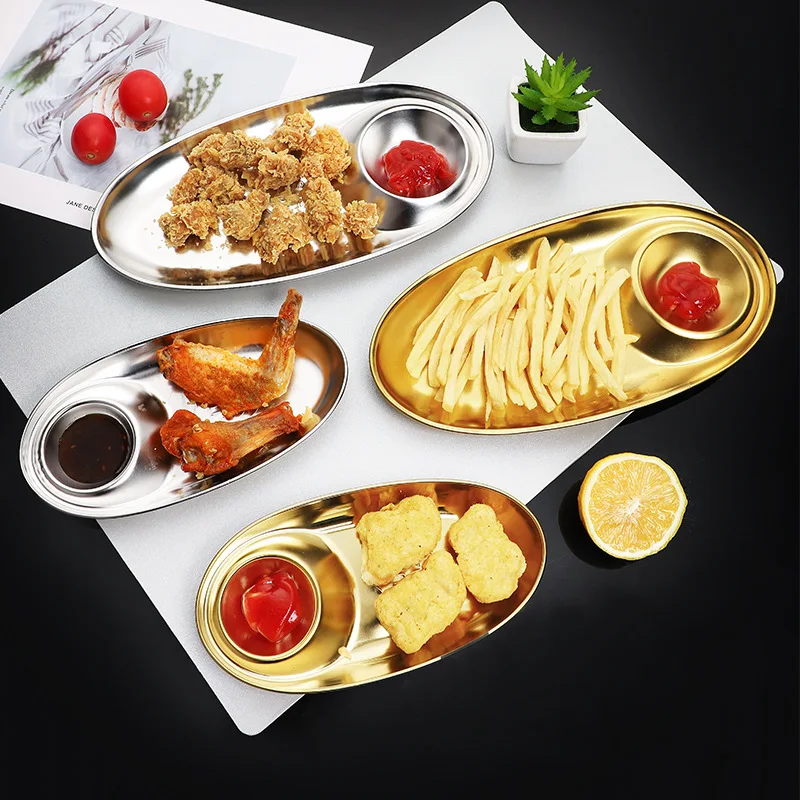 304 Stainless Steel Snack Plates Dinner Plates Camping Dishes Snack Tray  Family Party Restaurant Kitchen BBQ Metal Dinner Plate