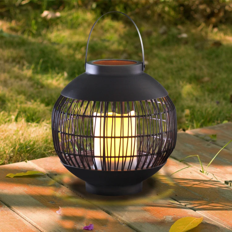 Home Decor Wedding Centerpiece Outdoor Solar Powered Rattan Ball Shaped Garden Lantern