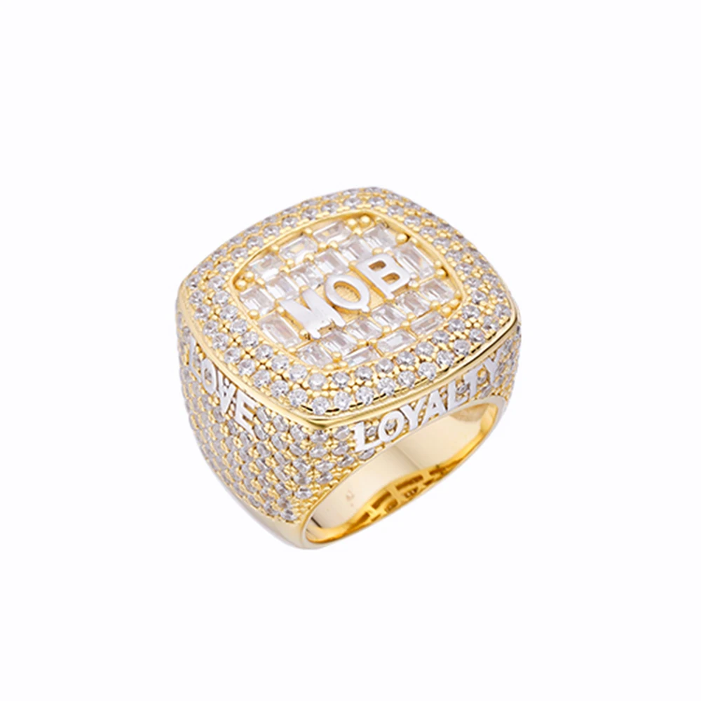 Custom Jewelry Basketball 14K White Gold Iced Out Zircon Baguette Lab Diamond Commemorative Pinky Letter Championsip Ring
