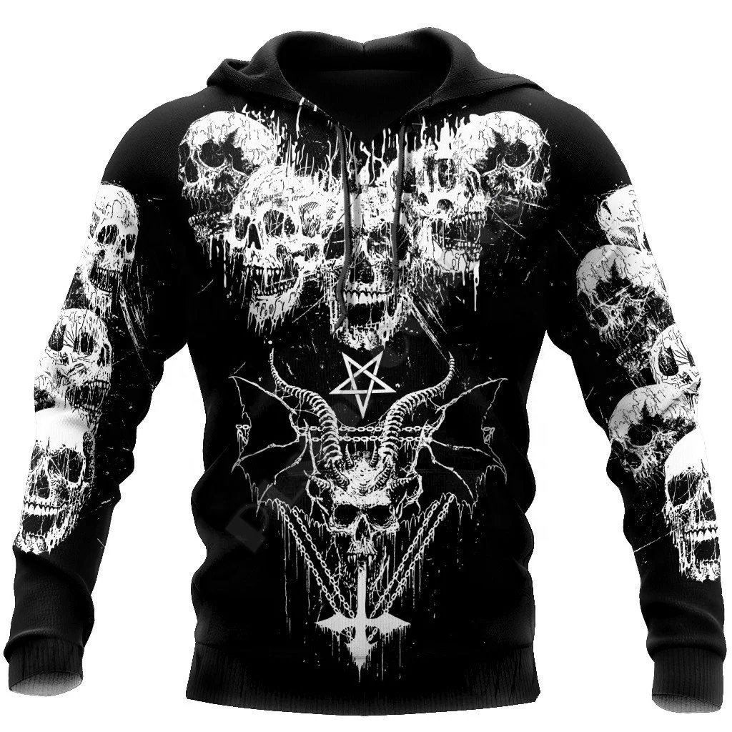 Customization printing pullover hoodie Skull pattern halloween hoodies cotton polyester  digital printing  hoodie breathable