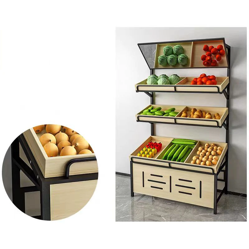 Wooden  fruit vegetable display rack for Supermarkets and convenience stores