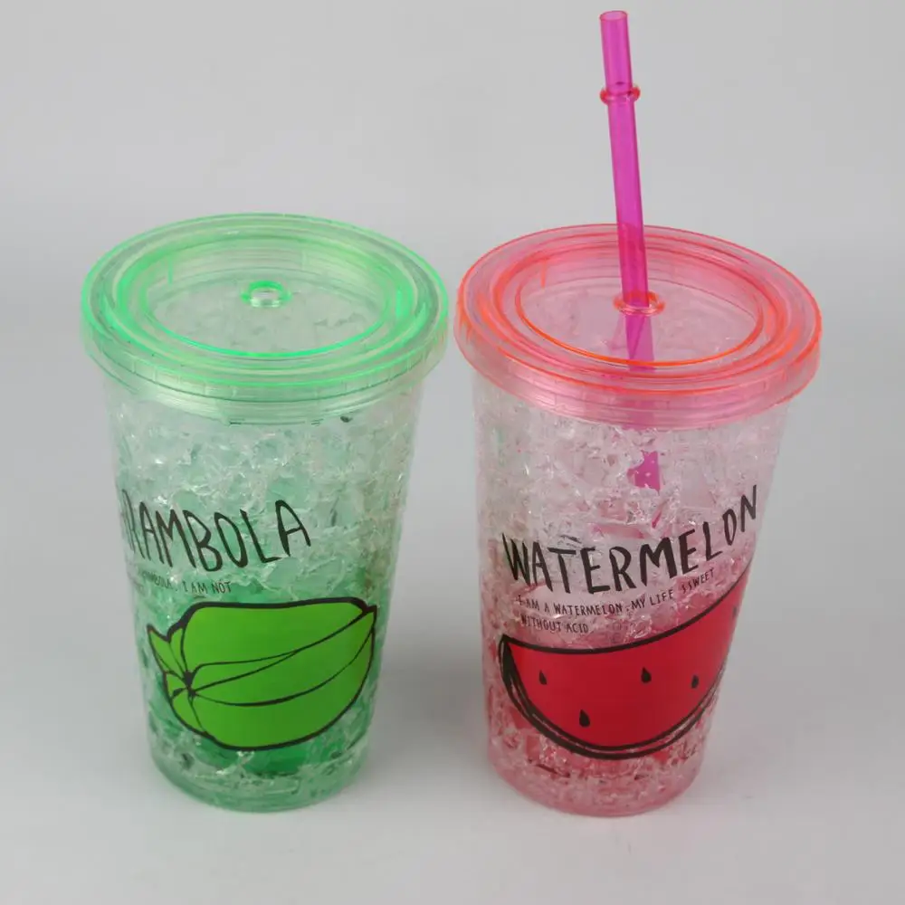 Adult Creative Harajuku Plastic Hand Cup Water Cup, Drop Watermelon Frozen Cup with Straw