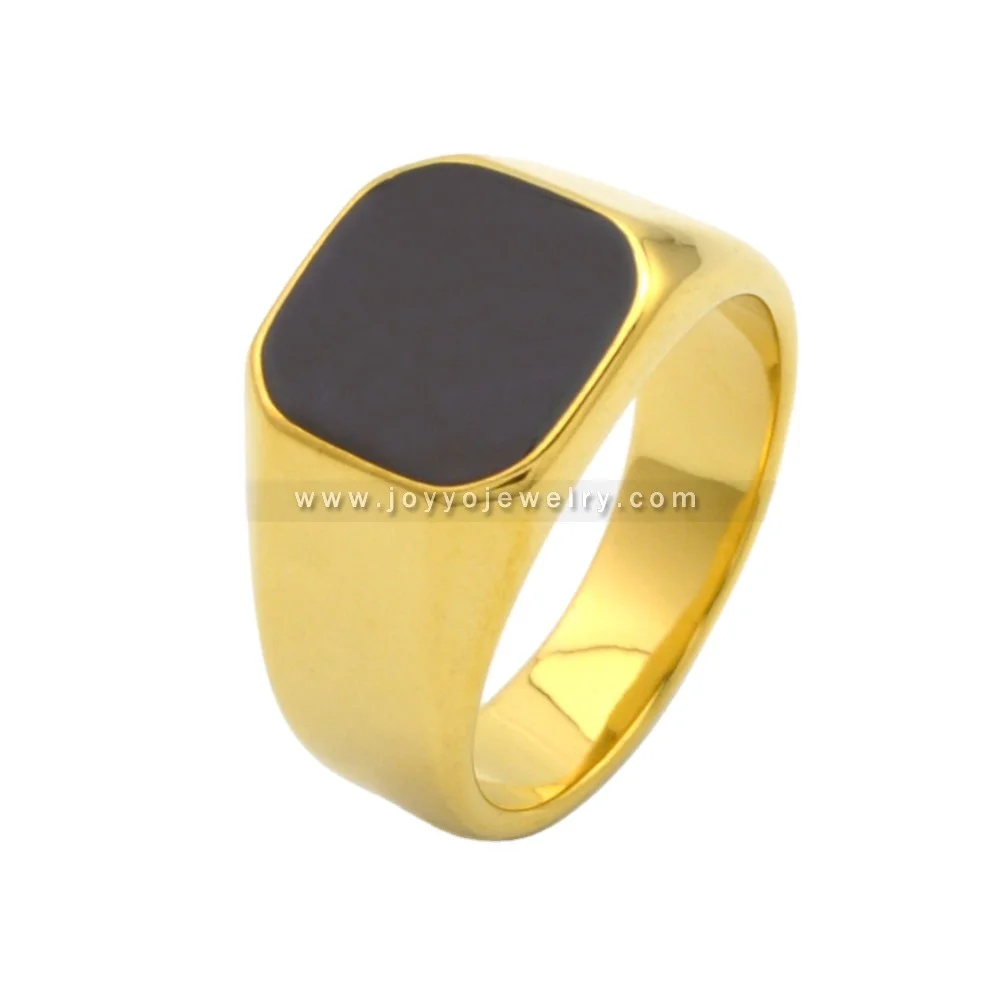 High quality men ring black enamel custom gold plated stainless steel black dripping glue ring