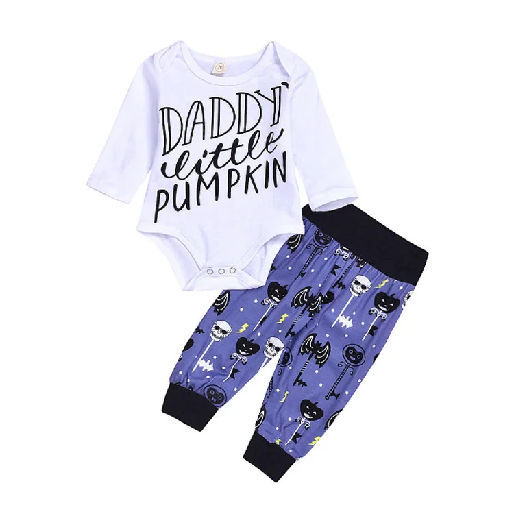 baby boy halloween romper letter long sleeve top cartoon ghost print pants 2 piece set