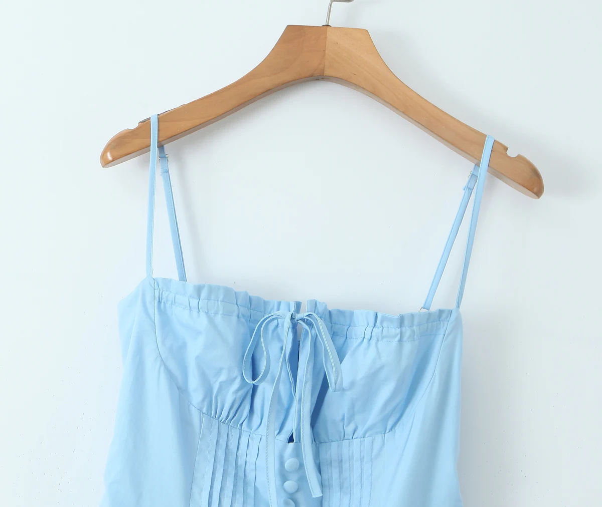 2 colorway spaghetti strap solid color buttons up front lace up casual cotton long slip dress for women