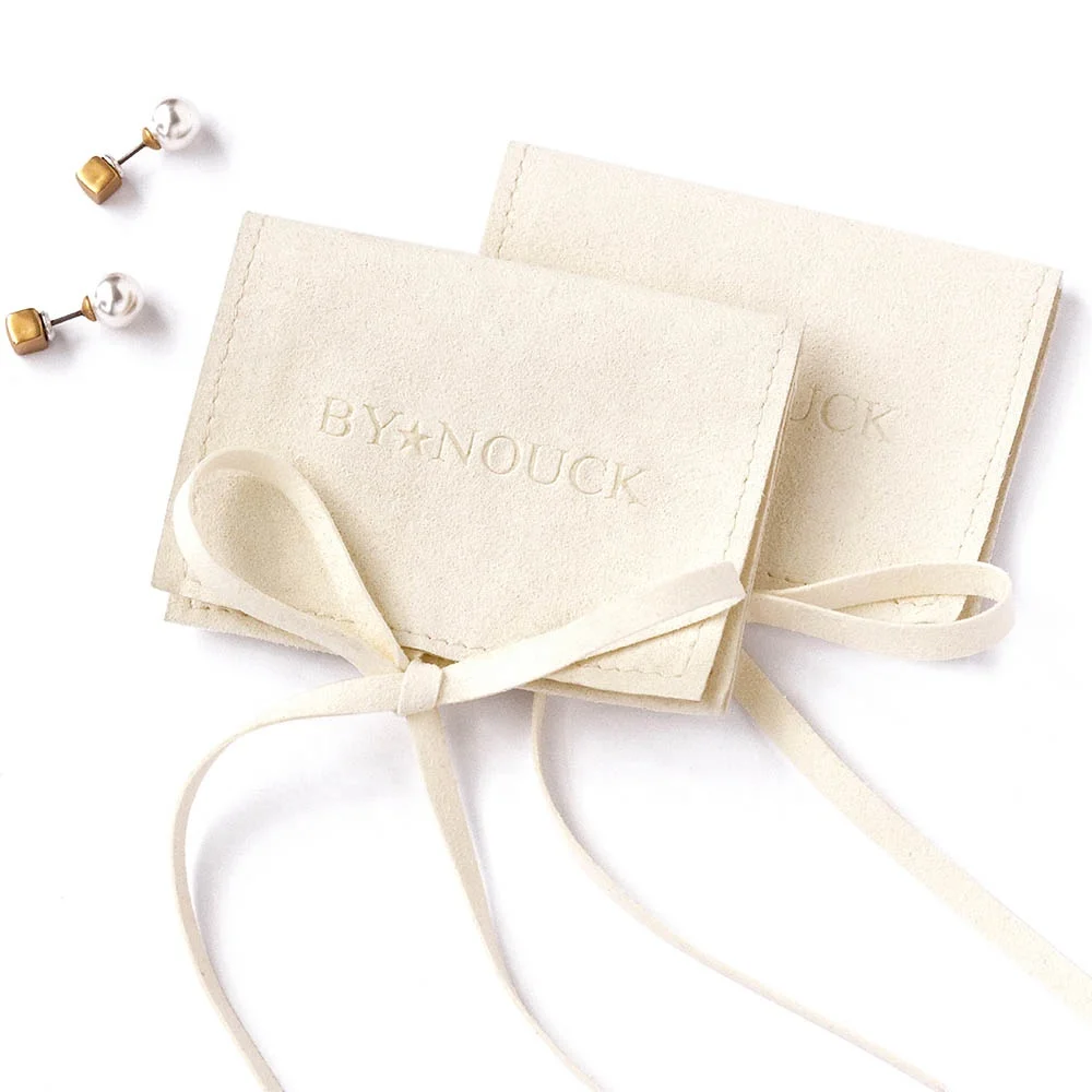 PandaSew 8*10 cm beige envelope style flag microfiber jewelry pouch with custom logo