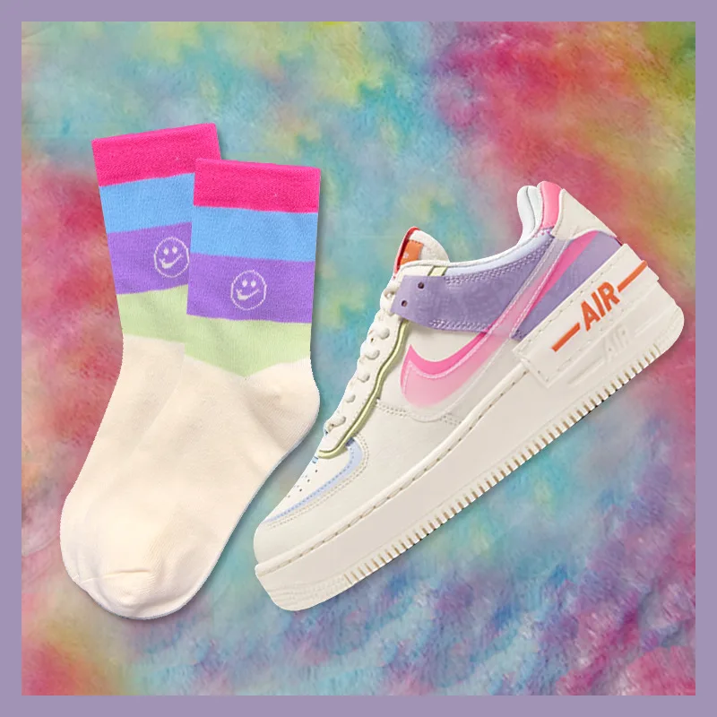 Популярный Логотип Скейтборд AF1 air force 1 тень Макарон смайлик бриллиант радужные цветные носки для женщин