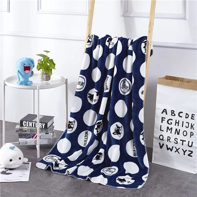 Light blue milk bottle and dog printed flannel kids newborn fleece baby blanket