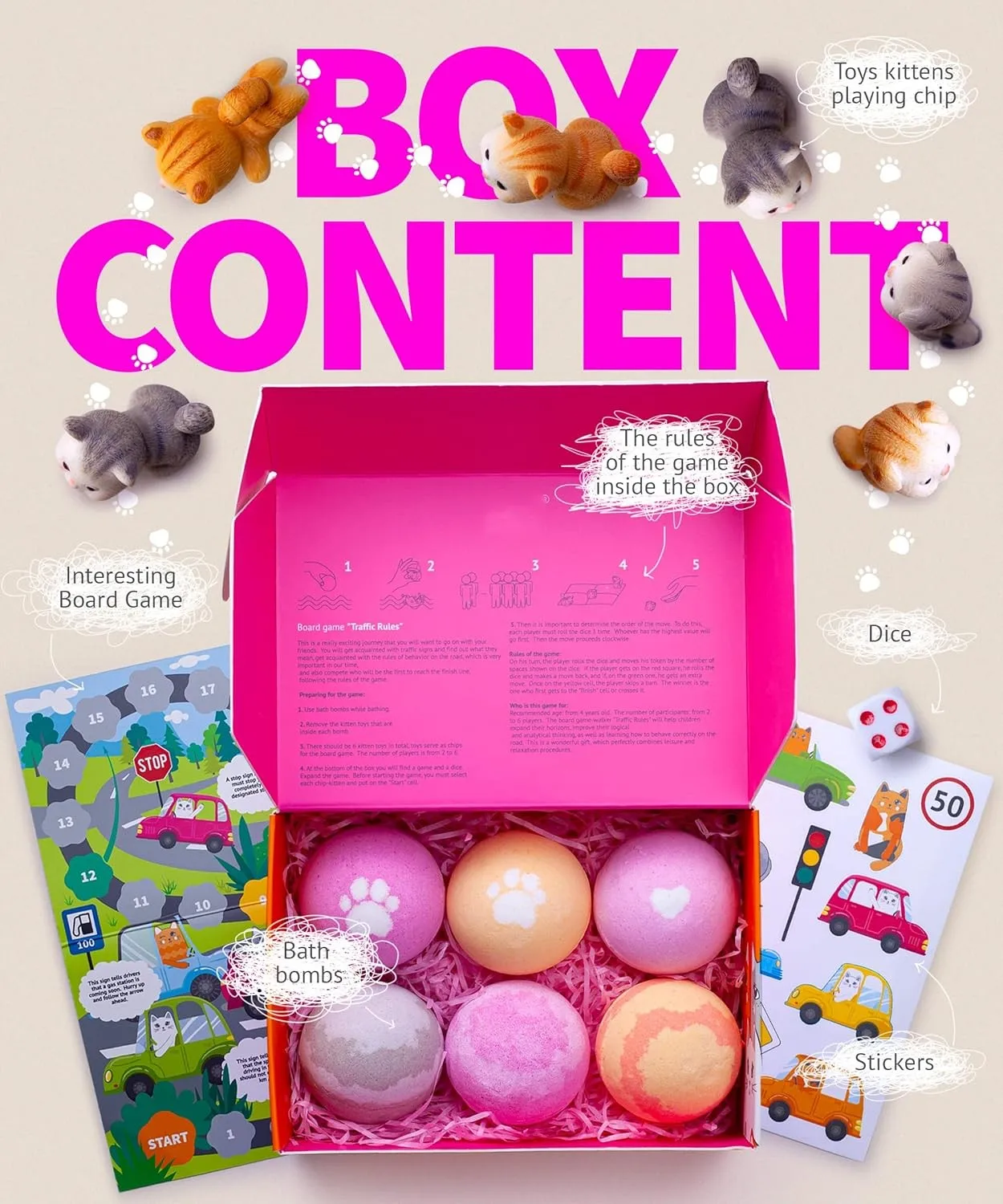 OEM Bath Supplies Organic Bathbombs hot sale lovely kitten cat toys inside moisture bath Salt Ball Toy bombs for kids