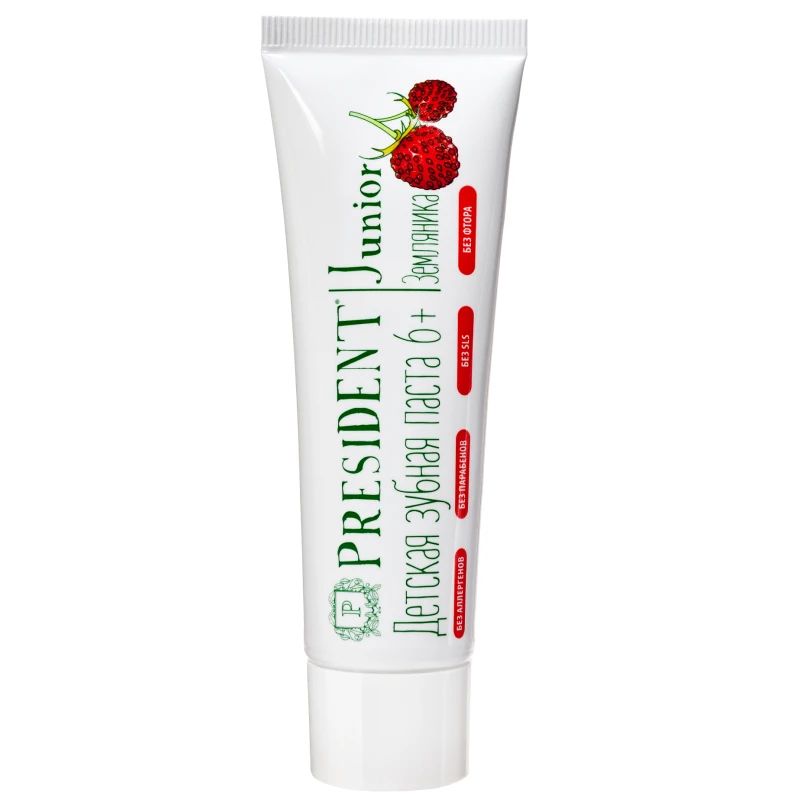 Toothpaste PRESIDENT Junior 6+ Wild Strawberry (50 RDA) w/o fluoride 50 ml