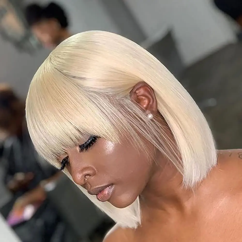 Full Machine Made Short Hair Bob Bleached Color 100% Human Brazilian Hair Soft Silky For Black Women