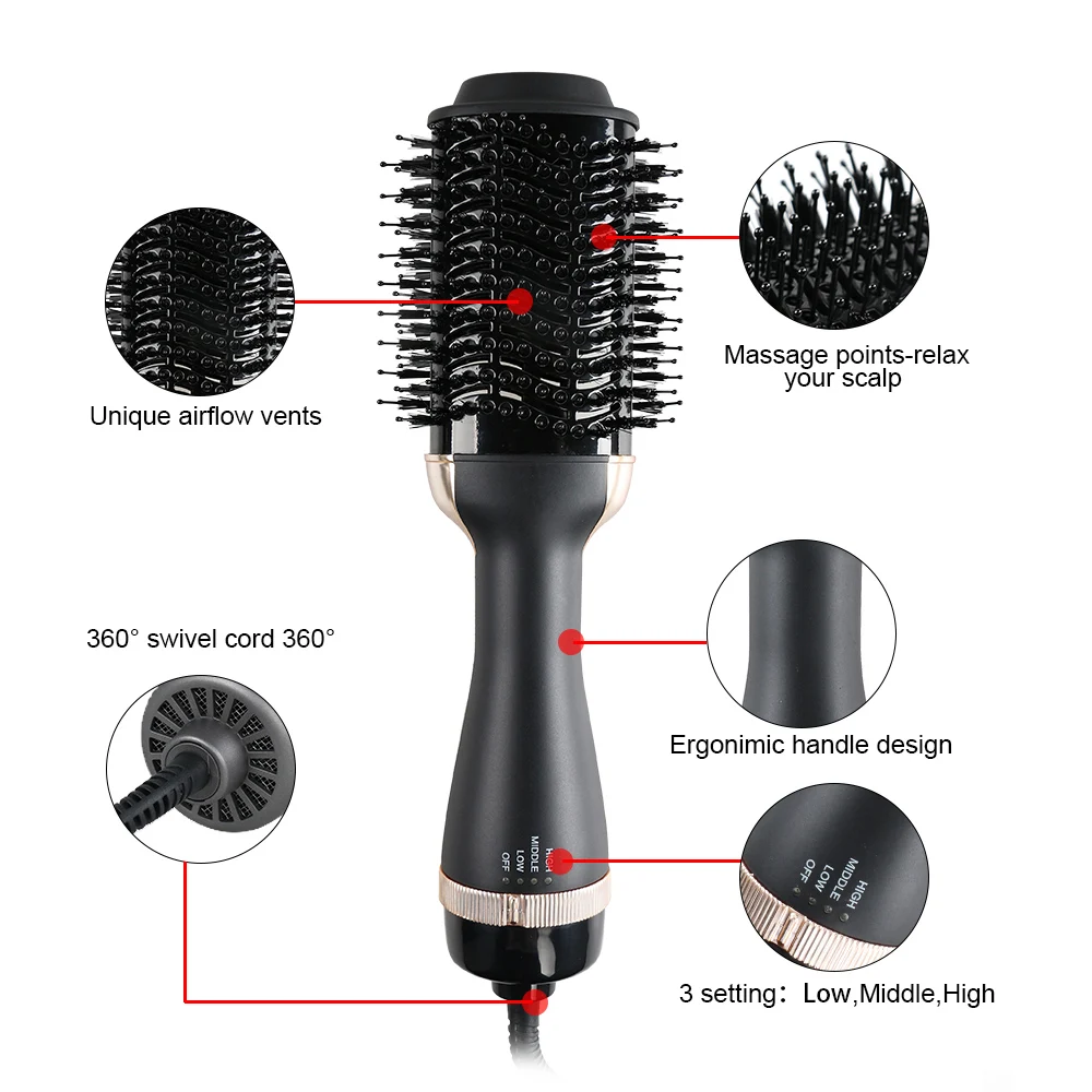 
Ulelay OEM and ODM planchas de cabello cepillo 3 en 1 round brush blow dryer in one titanium ceramic proffesional hot air brush 