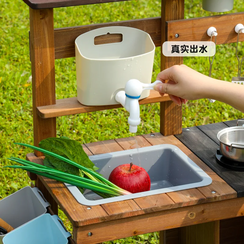 Outdoor kitchen toys interactive educational role play wooden simulation kitchenware wholesale