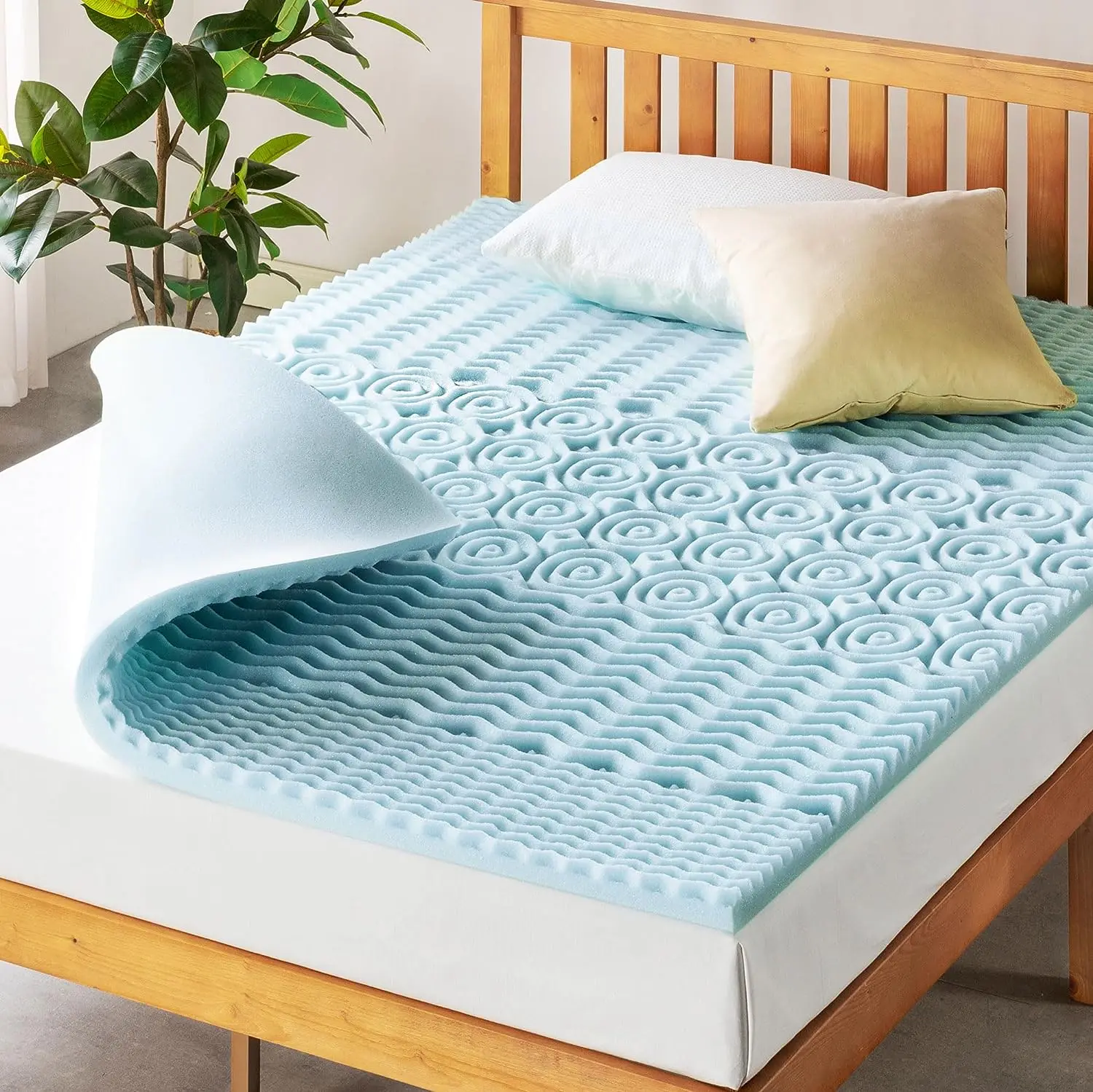 Hot Sale Premium 1.5 Inch Blue Cooling Gel Infusion Relieve Relax Deep Sleep Breathable Memory Foam Topper Mattress