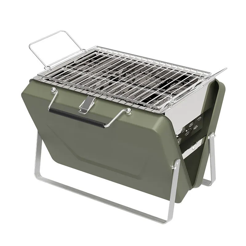Van Portable Suitcase BBQ Grill with Grill Grid Collecting Tray for Coal & Handle