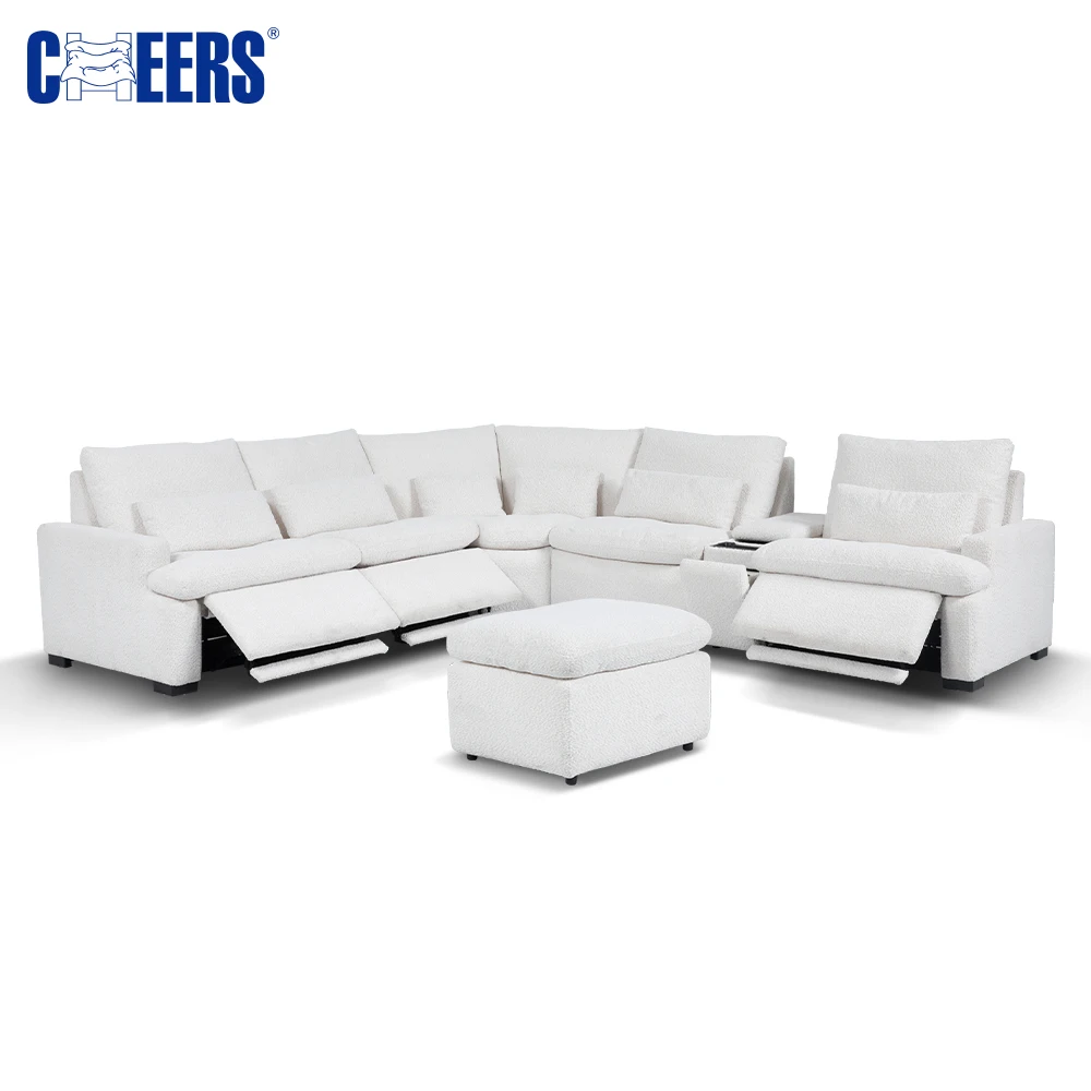 MANWAH CHEERS Electric Fabric Reclining Living Room Furniture Sectional Recliner Sofas with Wireless Charger