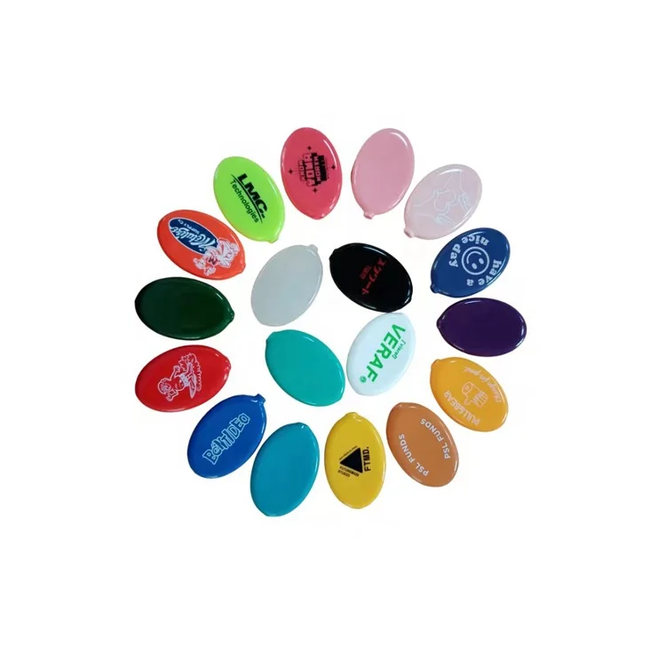 Wholesale comes in popular colors oval rubber squeeze coin purse bead chain PVC coin purse coin holder