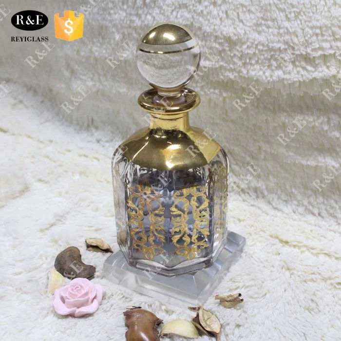 200ml golden hand painting display arabic perfume glass bottle