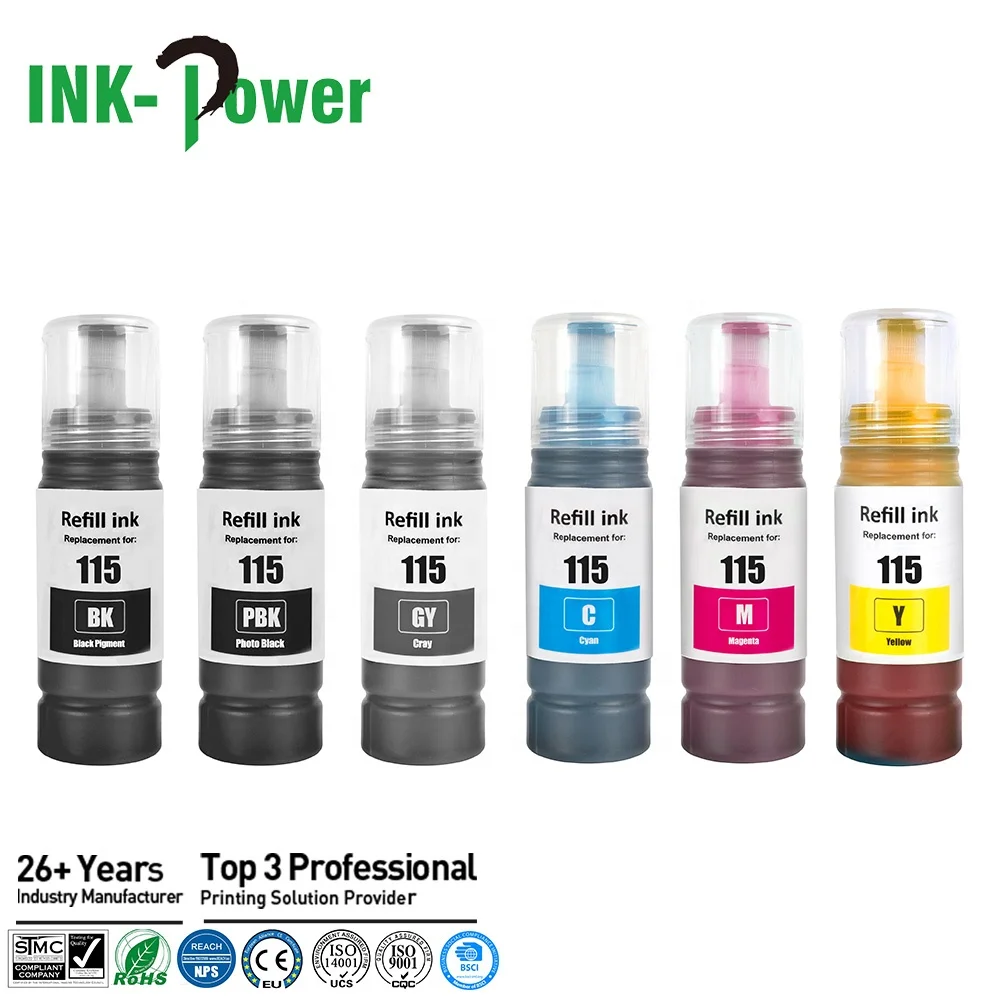INK POWER 115 T115 Premium Color Compatible Bulk Bottle Water Based Refill Eco Ink for Epson EcoTank L8160 L8180 Printer