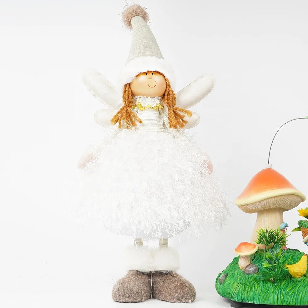 Wholesale home indoor decor desktable white color standing plush fairy dolls for girls gift