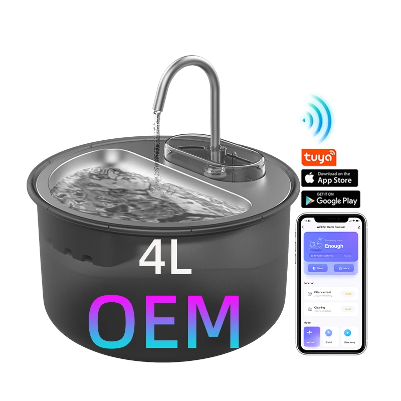 OEM 4L WiFi Smart Dog Water Fountain Stainless Steel Pet Water Fountain Automatic Stainless Steel Cat Water Dispenser Wireless