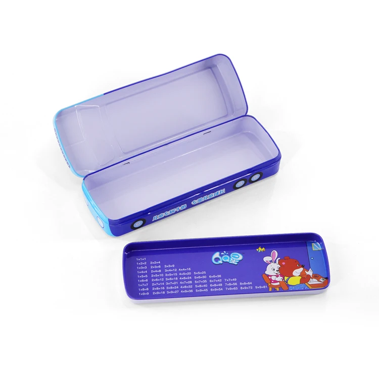 Bus shape pencil case tin box two layers pencil tin can