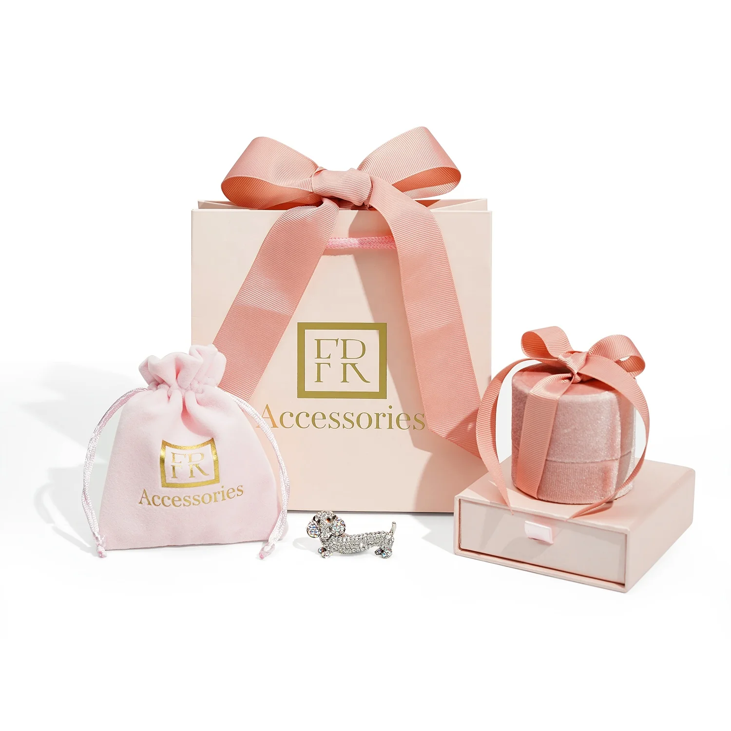 Custom Logo Elegant High End Velvet Jewelry Box and Bag for Earring Ring Necklace Gift Packaging