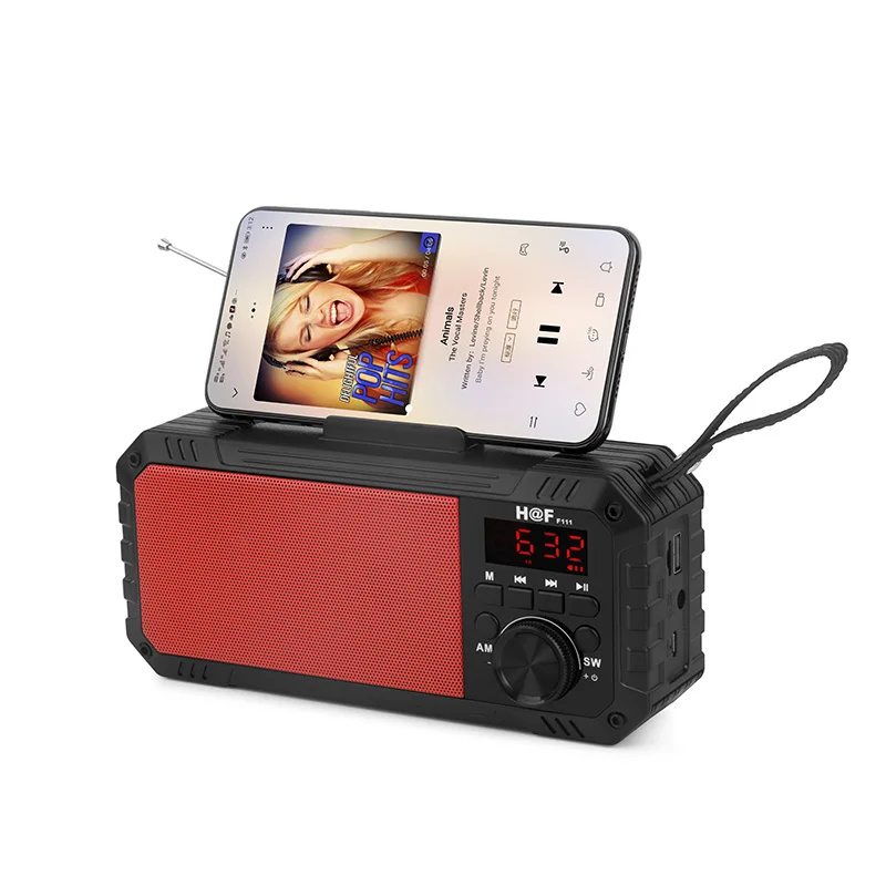 Wholesale HF-F111 Portable Cheap Plastic FM radio Wireless Blue tooth Speaker With LED Light And Mobile Phone Holder