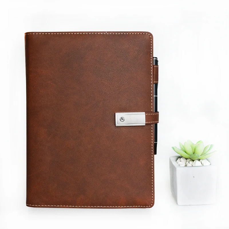 Lork Notebook Dairy with USB Flash Drive Phone Charger A5 Leather Powerbank Notebook Agenda Customized Logo for Business Office