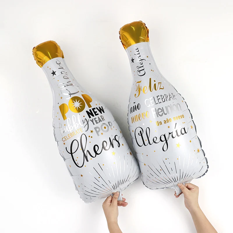 New Spanish and English New year Wine Beer Glass Foil Balloons Party Champagne Beer Cartoon Wine Glass Scene Decoration Balloons