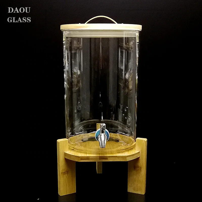 10L Heat resistant glass  soaking wine bucket,enzyme fermentation barrel,bamboo drinking tea  glass