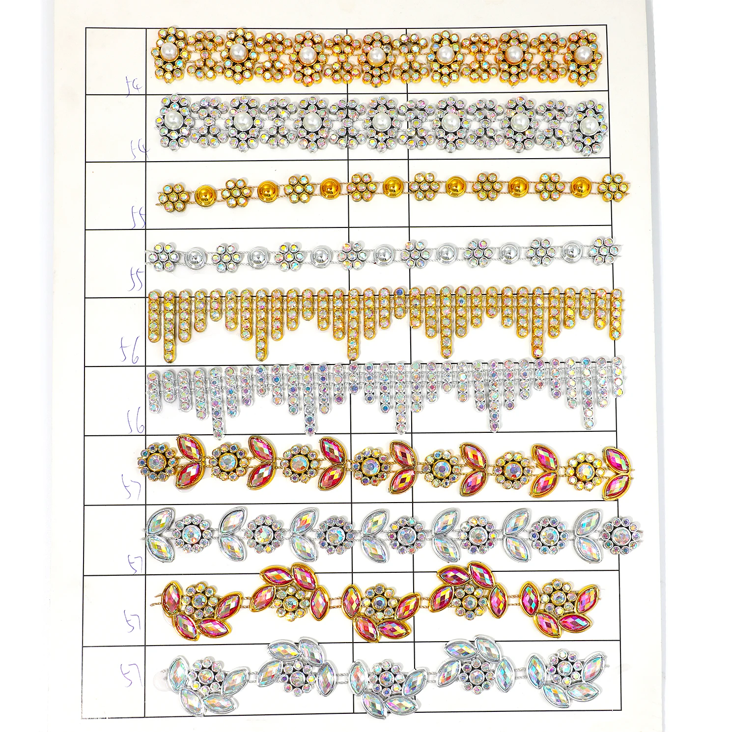 Gold Colorful Crystal Chain Trim Rainbow Rhinestone Fishbone Wedding Dress Applique Bridal Costume Decoration DIY Sewing Craft