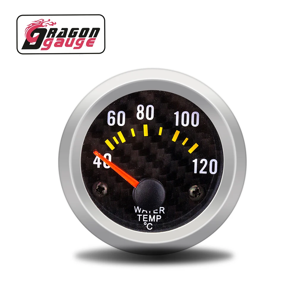 Dragon Gauge 2 Inch 52mm Auto Refit White LED Carbon Face Water temperature gauge Meter 40~120 Celsius With Sensor for Car(6054)
