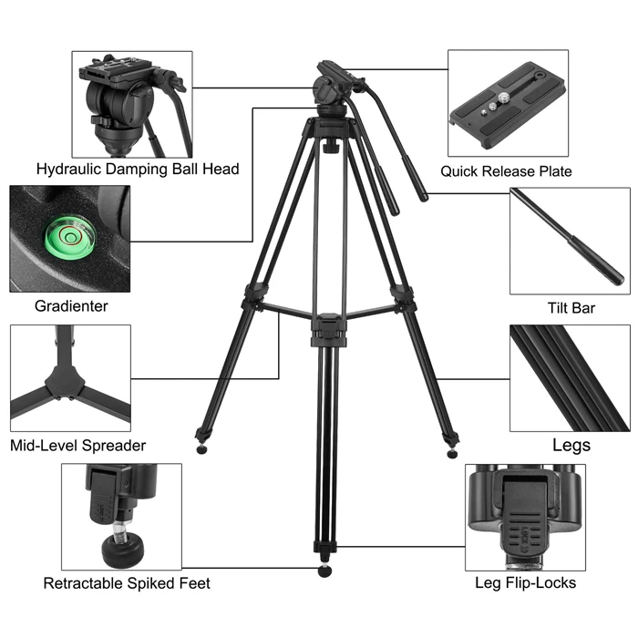 ZOMEI VT666 Professional Heavy Duty DV Camcorder Fluid Pan Head Tripod